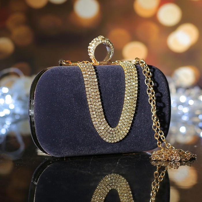 Клатч женский, отдел на фермуаре, длинная цепь, цвет синий