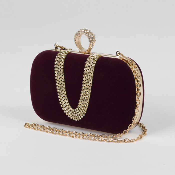 Клатч женский, отдел на фермуаре, длинная цепь, цвет бордовый