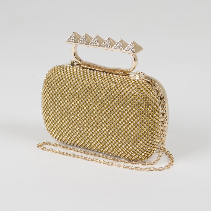 Клатч женский, отдел на фермуаре, длинная цепь, цвет золотой