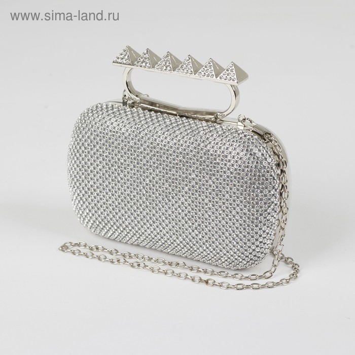 

Клатч женский, отдел на фермуаре, длинная цепь, цвет серый