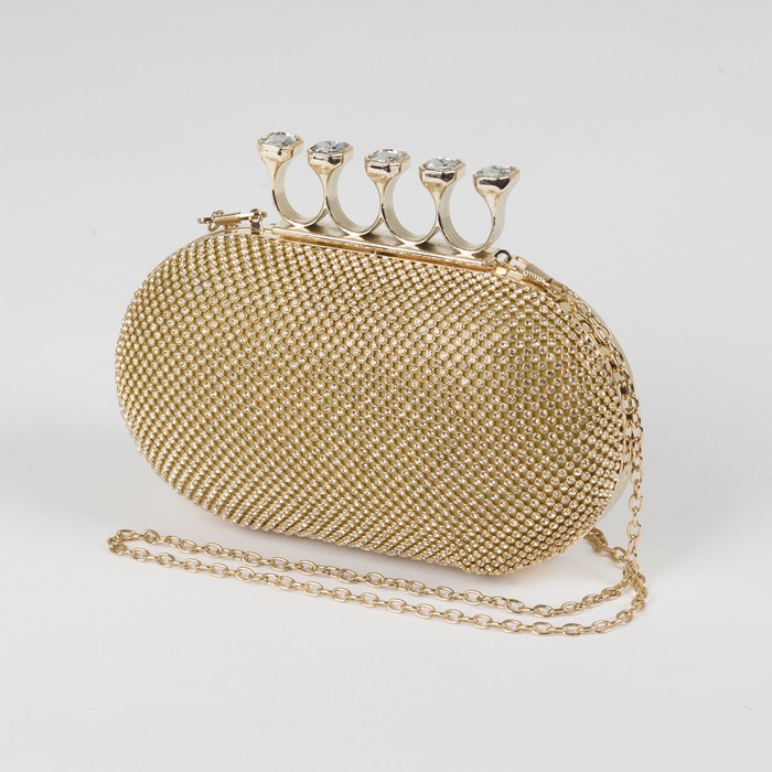 Клатч женский, отдел на фермуаре, длинная цепь, цвет золотой