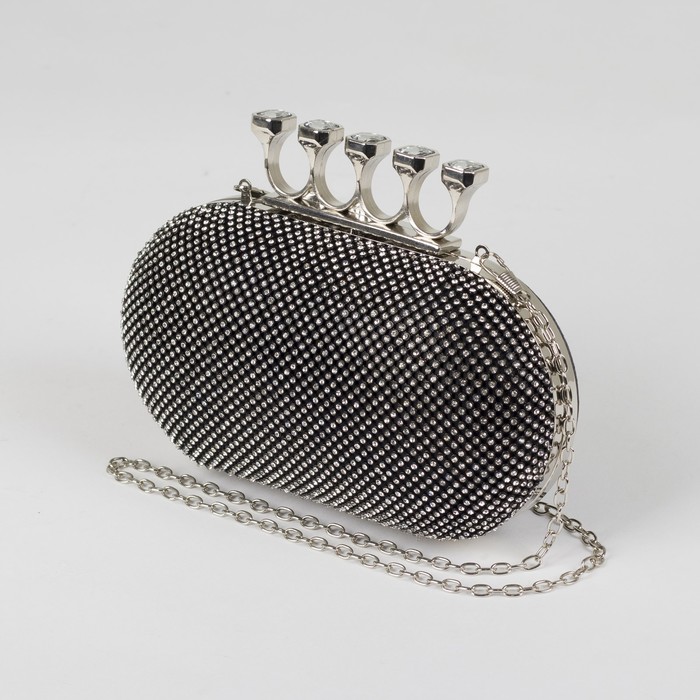 Клатч женский, отдел на фермуаре, длинная цепь, цвет чёрный