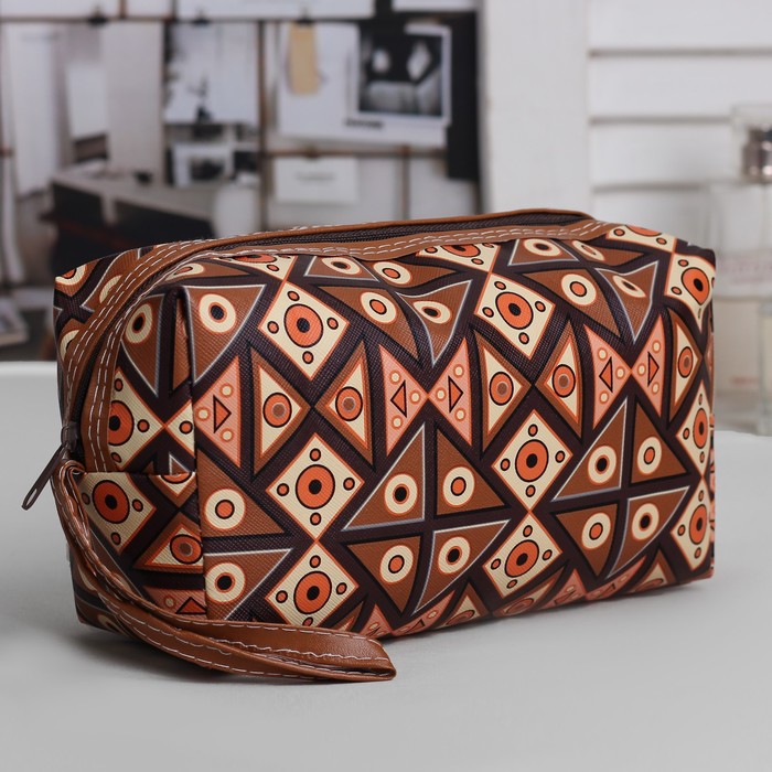 Косметичка дорожная "Абстракция", отдел на молнии, с ручкой, цвет кофейный