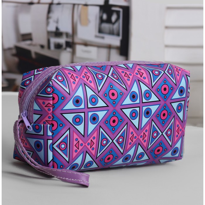 Косметичка дорожная "Абстракция", отдел на молнии, с ручкой, цвет фиолетовый