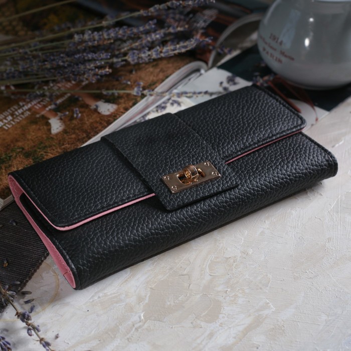 Кошелёк женский, 3 отдела, для карт, монет, цвет чёрный