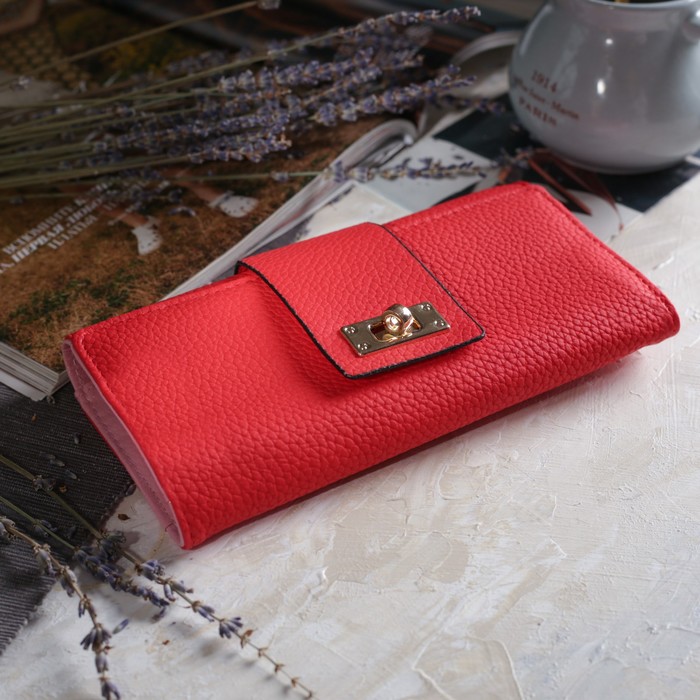 Кошелёк женский, 3 отдела, для карт, монет, цвет красный