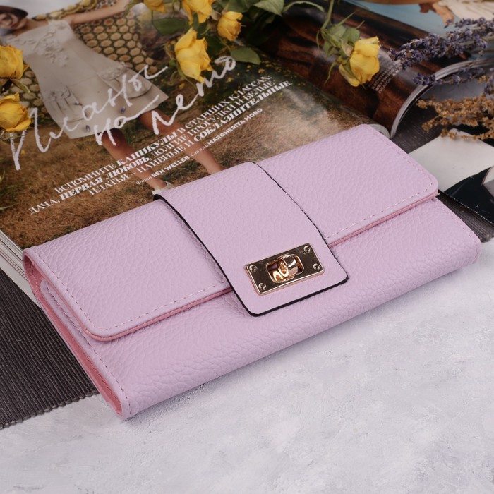 Кошелёк женский, 3 отдела, для карт, монет, цвет розовый