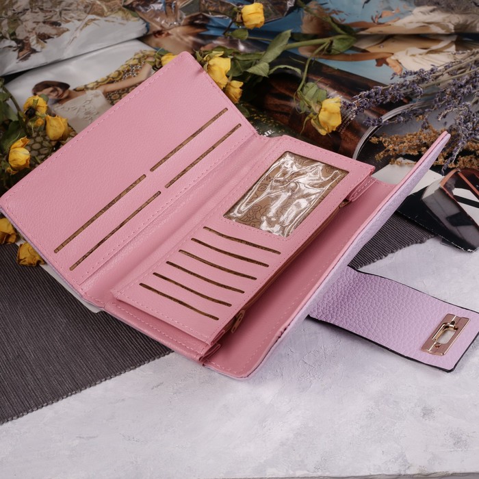 Кошелёк женский, 3 отдела, для карт, монет, цвет розовый