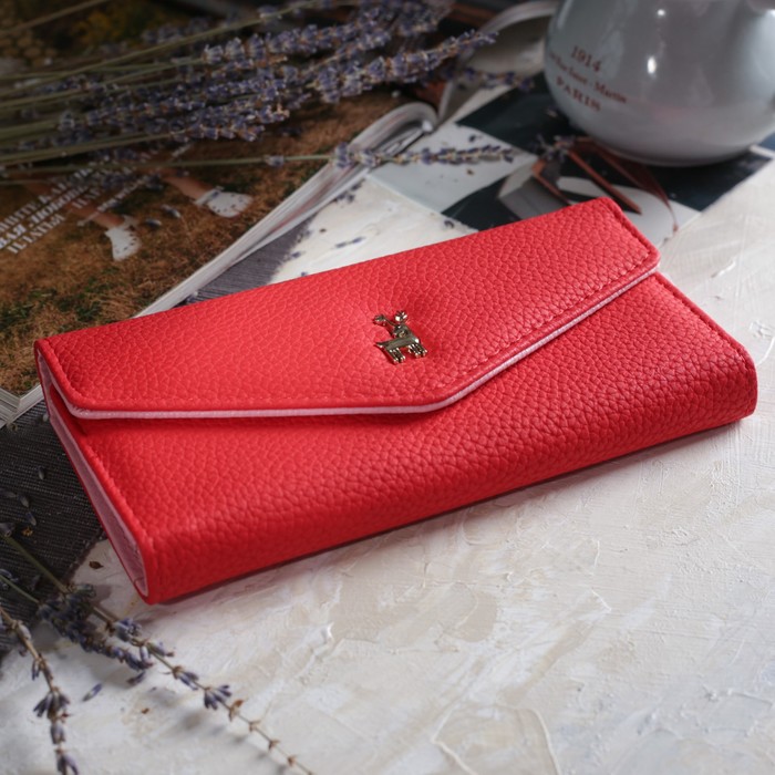 Кошелёк женский, 3 отдела, для карт, монет, цвет красный