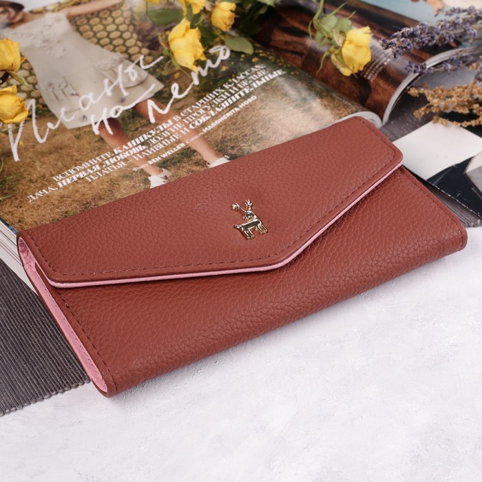 Кошелёк женский, 3 отдела, для карт, монет, цвет коричневый