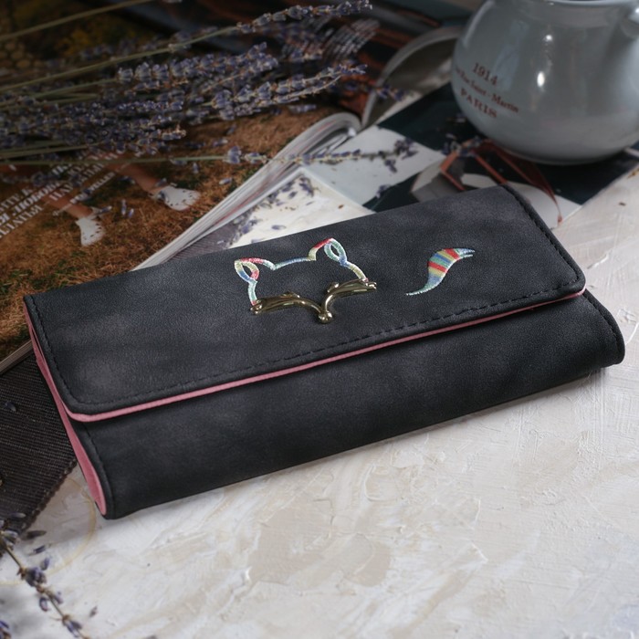 Кошелёк женский, 3 отдела, для карт, монет, цвет чёрный