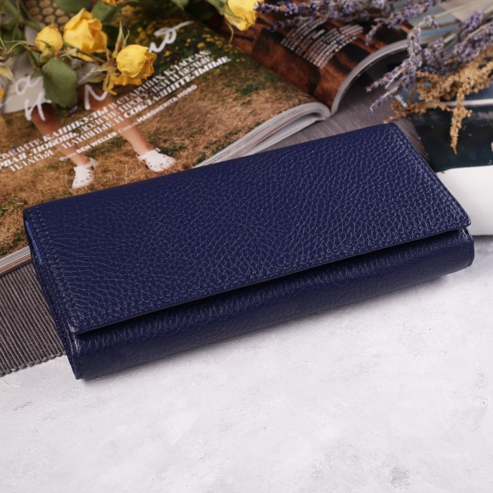 Кошелёк женский на клапане, 4 отдела, для карт, 2 отдела на рамке, цвет синий