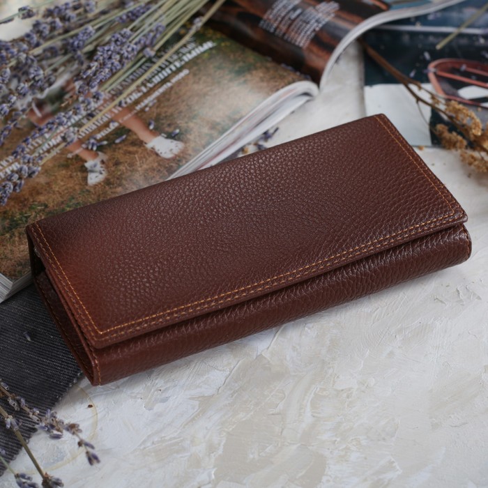 Кошелёк женский на клапане, 4 отдела, для карт, 2 отдела на рамке, цвет коричневый
