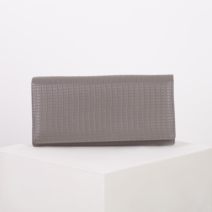 Кошелёк женский на клапане, 4 отдела, для карт, 2 отдела на рамке, цвет серый