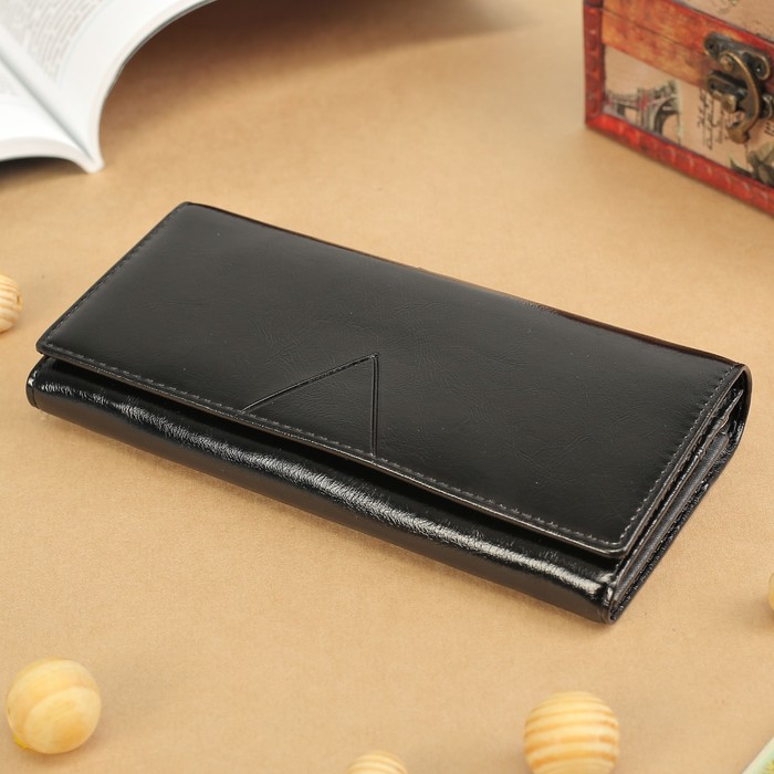 Кошелёк женский на магните, 4 отдела, для карт, 2 отдела на рамке, цвет чёрный