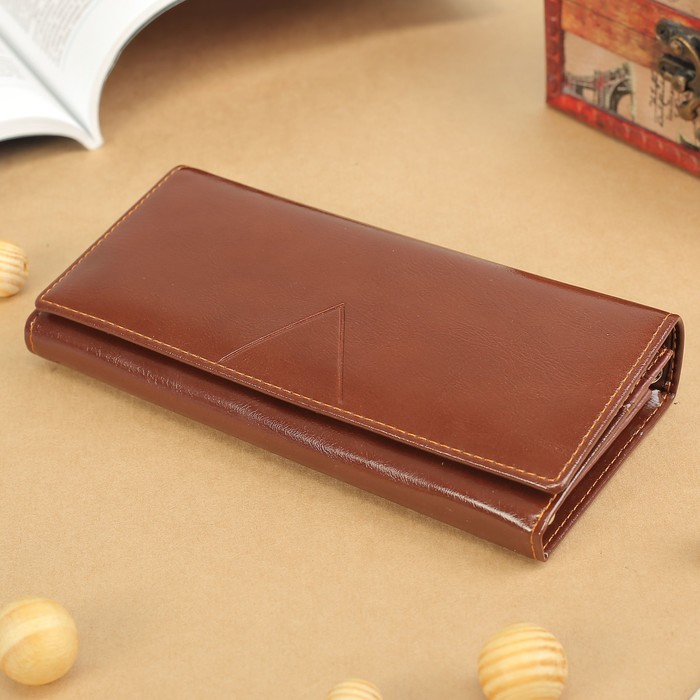 Кошелёк женский на магните, 4 отдела, для карт, 2 отдела на рамке, цвет коричневый