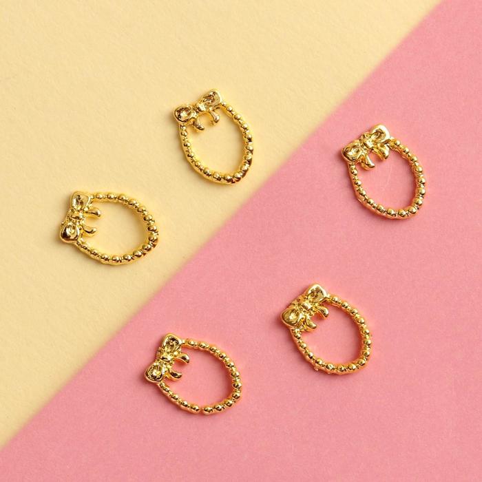 Декоративный элемент "Венок с бантиком", 5шт, цвет золотой