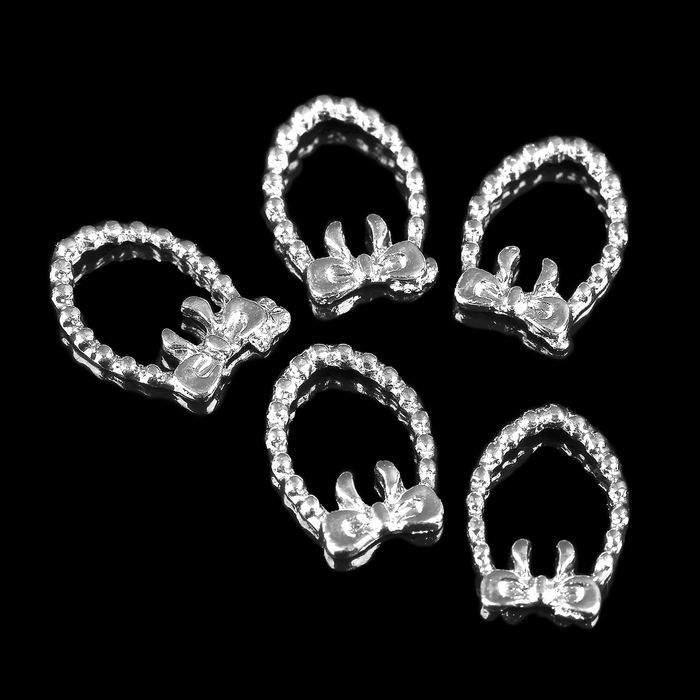 Декоративный элемент "Венок с бантиком", 5шт, цвет серебристый