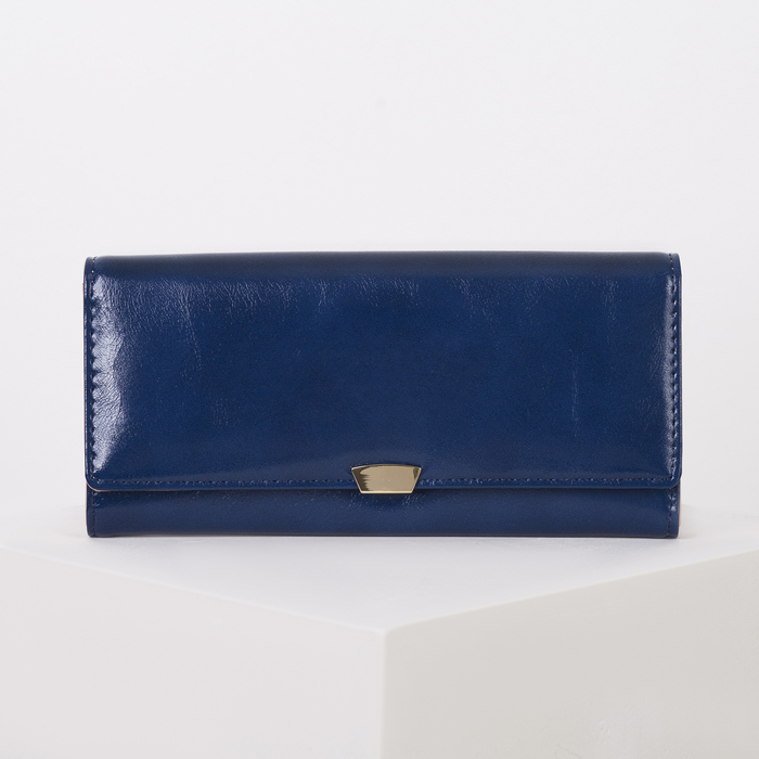 Кошелёк женский на клапане, 4 отдела, для карт, монет, наружный карман, цвет синий