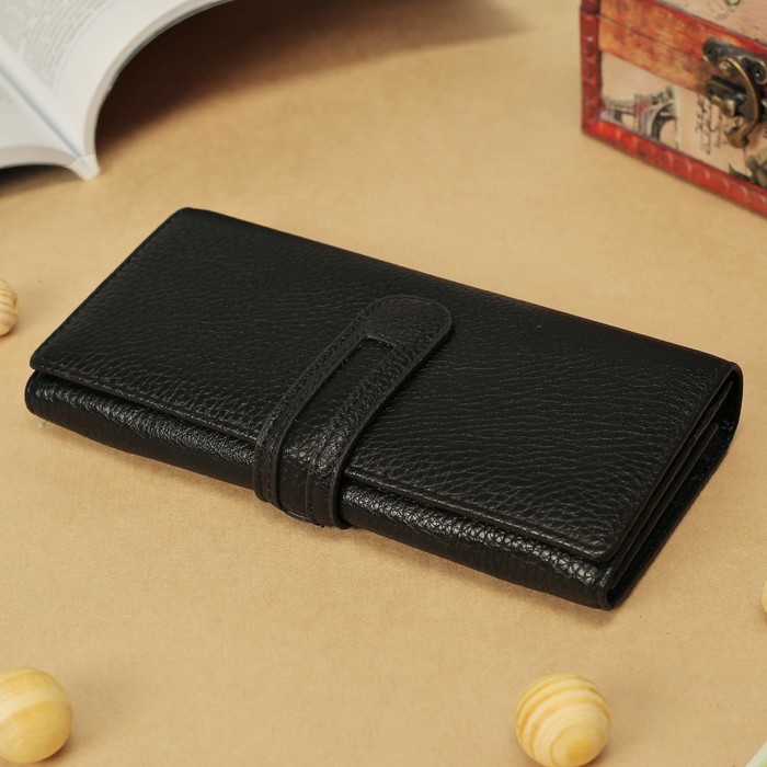 Кошелёк женский на клапане, 4 отдела, для карт, 2 отдела на рамке, цвет чёрный