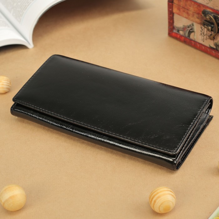 Кошелёк женский на клапане, 4 отдела, для карт, 2 отдела на рамке, цвет чёрный