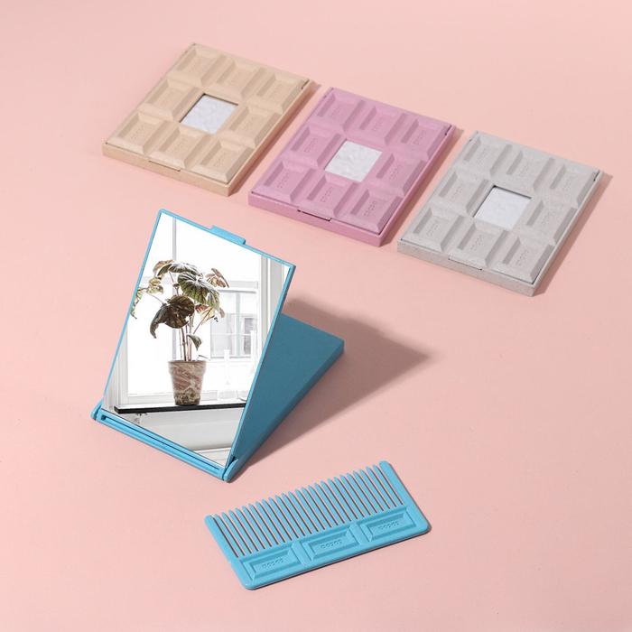 Зеркало складное "Шоколад с крошкой", прямоугольное, с расчёской, цвет МИКС