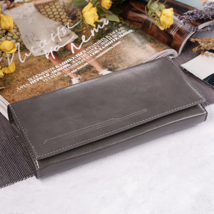 Кошелёк женский на магните, 4 отдела, для карт, 2 отдела на рамке, цвет серый