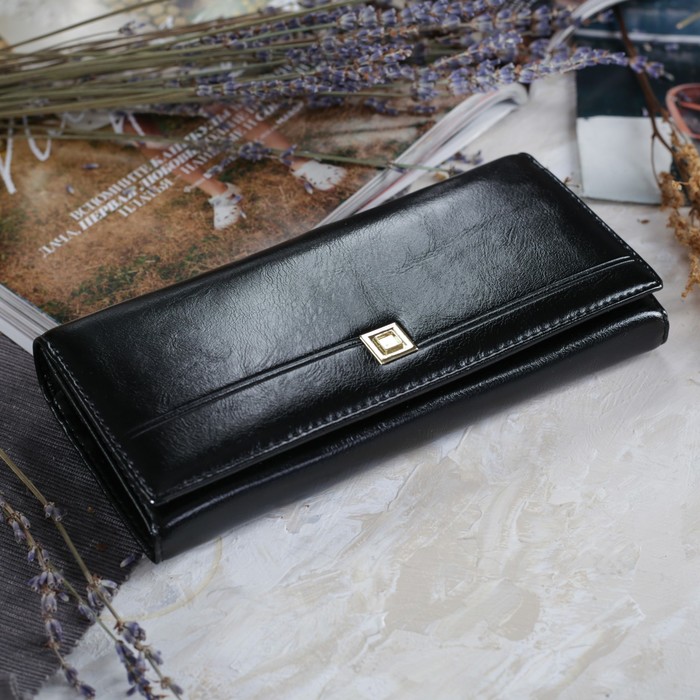 Кошелёк женский на магните, 4 отдела, для карт, 2 отдела на рамке, цвет чёрный