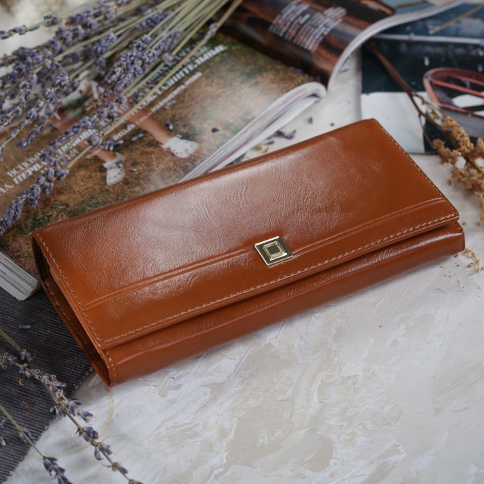 Кошелёк женский на магните, 4 отдела, для карт, 2 отдела на рамке, цвет коричневый