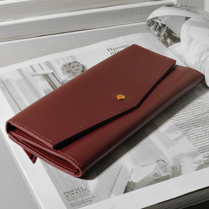 Кошелёк женский, 2 отдела, вкладыш для карт на кнопке, наружный карман, цвет бордовый