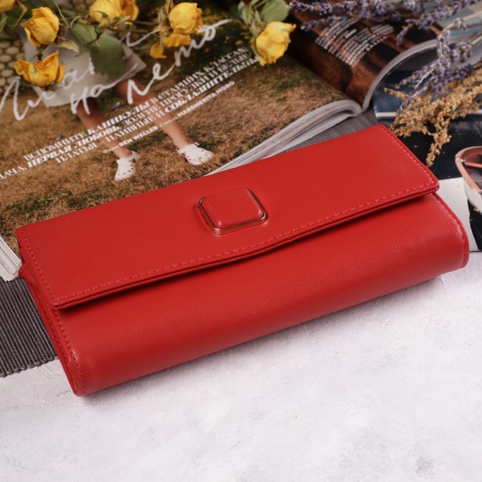 Кошелёк женский на клапане, 3 отдела, для карт, монет, цвет красный