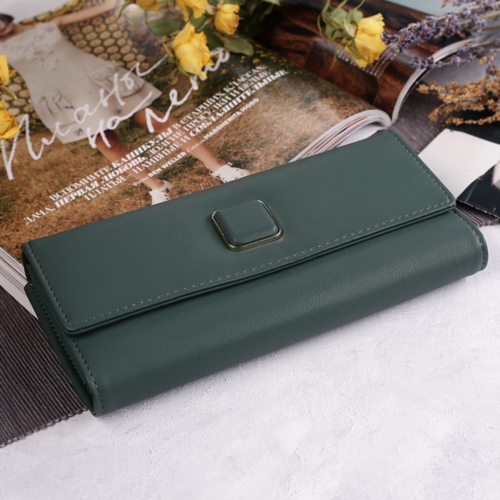 Кошелёк женский на клапане, 3 отдела, для карт, монет, цвет зелёный