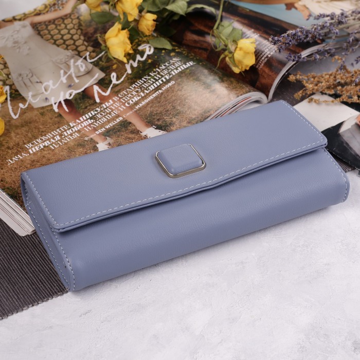 Кошелёк женский на клапане, 3 отдела, для карт, монет, цвет голубой