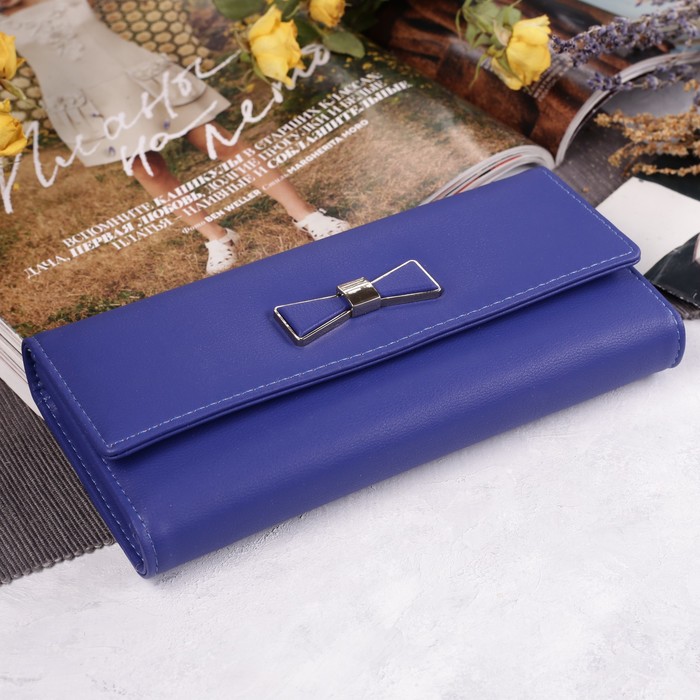 Кошелёк женский на клапане, 3 отдела, для карт, монет, цвет синий