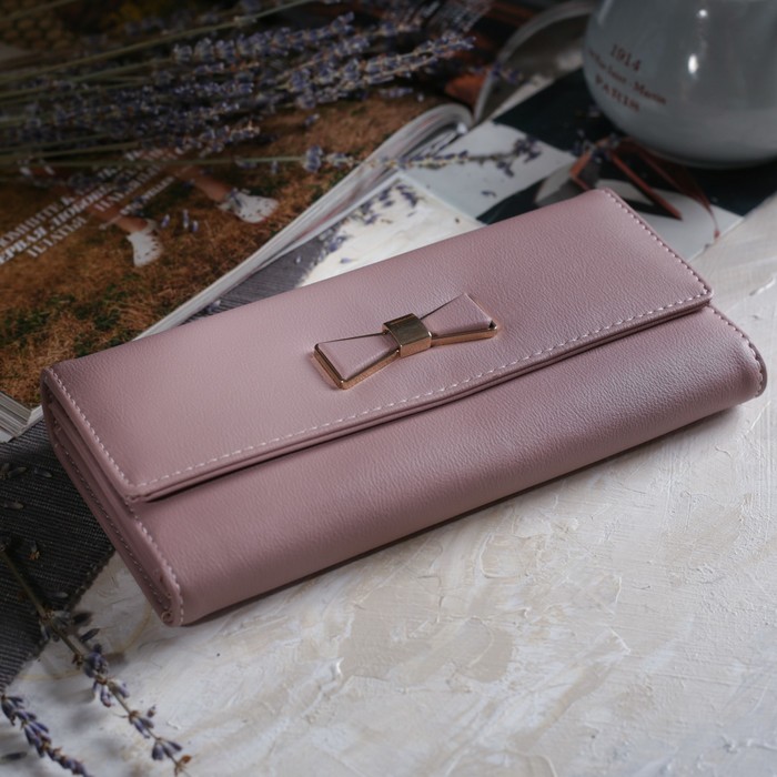 Кошелёк женский на клапане, 3 отдела, для карт, монет, цвет пудра