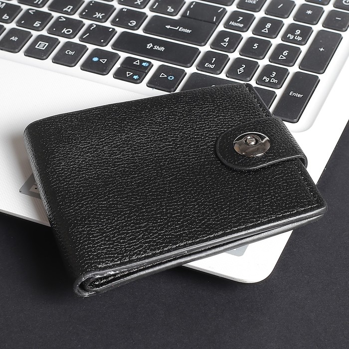 Портмоне мужское, 3 отдела, для карт на магните, цвет чёрный