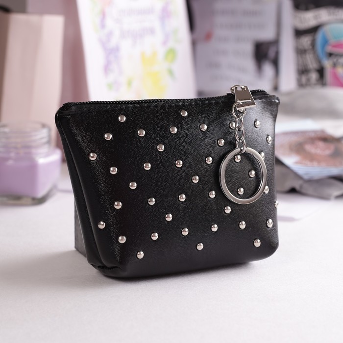 Кошелёк женский на молнии с кольцом, 1 отдел, цвет чёрный