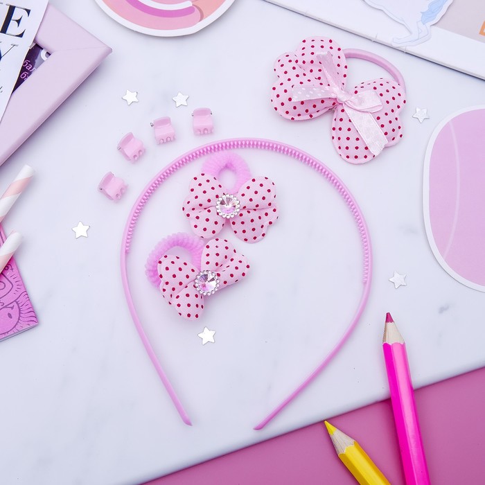 Набор для волос "Феечка" (1 ободок, 3 резинки, 4 краба) бантики точка