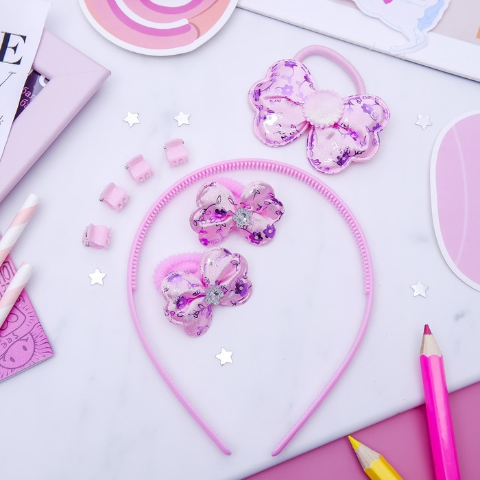 Набор для волос "Феечка" (1 ободок, 3 резинки, 4 краба) бантики перелив