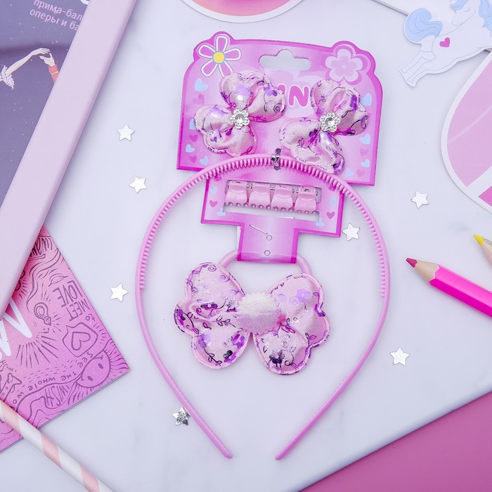 Набор для волос "Феечка" (1 ободок, 3 резинки, 4 краба) бантики перелив