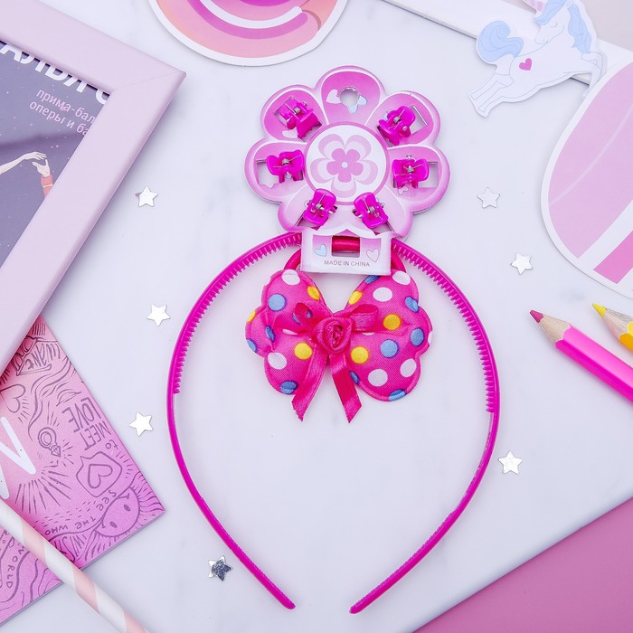 Набор для волос "Феечка" (1 ободок, 1 резинка, 6 крабов) цветной горох