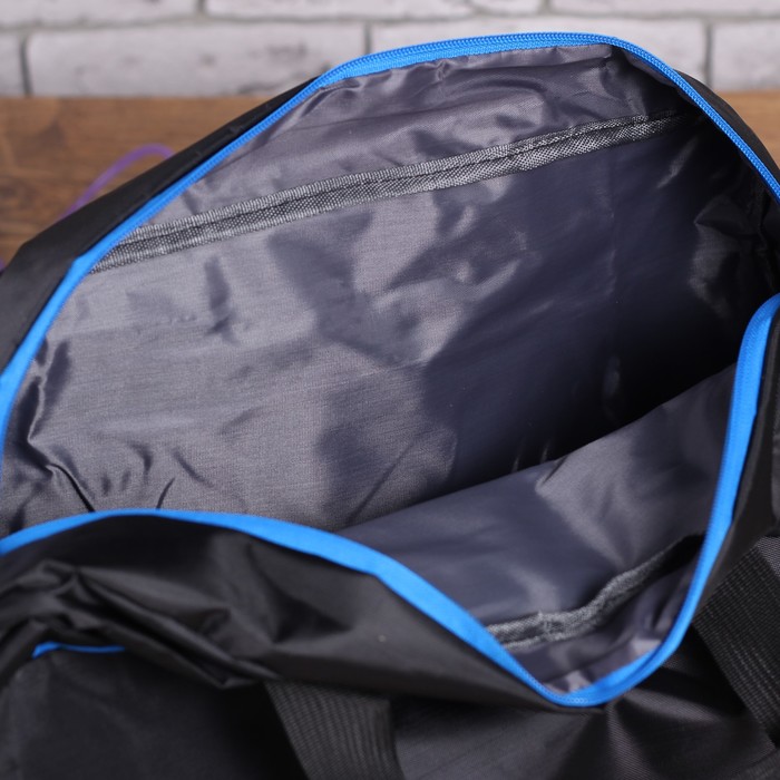 Сумка спорт Дэрик, 45*20*28, 1 отд на молнии, 3 н/кармана, длинн ремень, черный/голубой