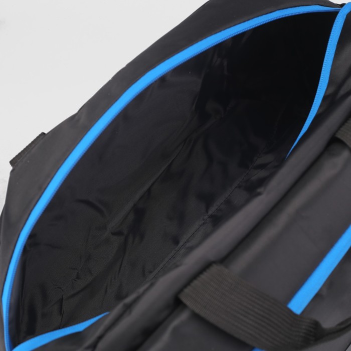 Сумка спорт Дэрик, 45*20*28, 1 отд на молнии, 3 н/кармана, длинн ремень, черный/голубой