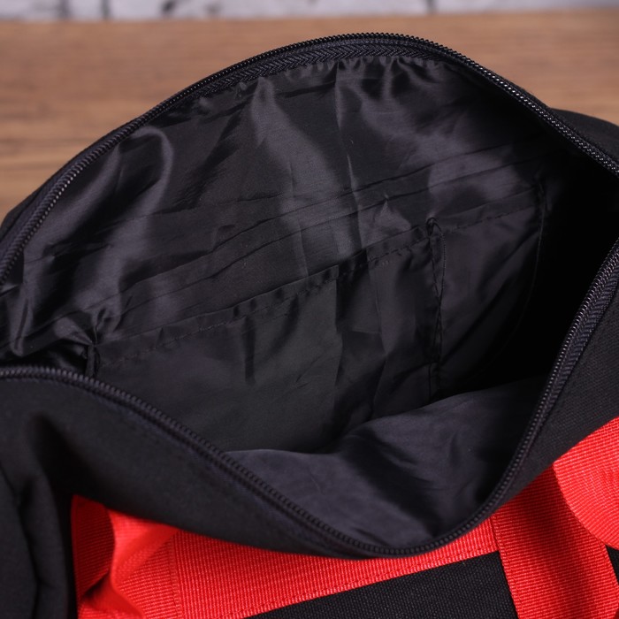 Сумка спорт Оскар, 34*19*21, 1 отд на молнии, н/карман, длинн ремень, черный/красный