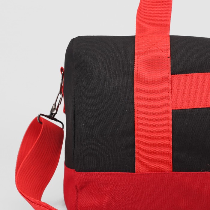 Сумка спорт Оскар, 34*19*21, 1 отд на молнии, н/карман, длинн ремень, черный/красный