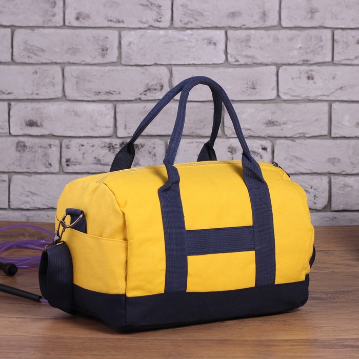 Сумка спорт Оскар, 34*19*21, 1 отд на молнии, н/карман, длинн ремень, синий/желтый