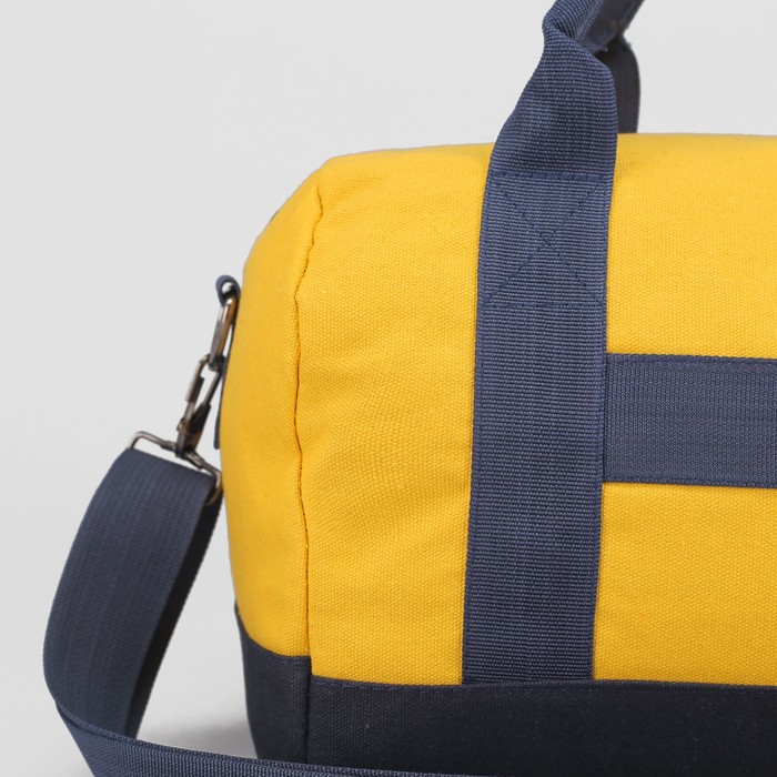 Сумка спорт Оскар, 34*19*21, 1 отд на молнии, н/карман, длинн ремень, синий/желтый