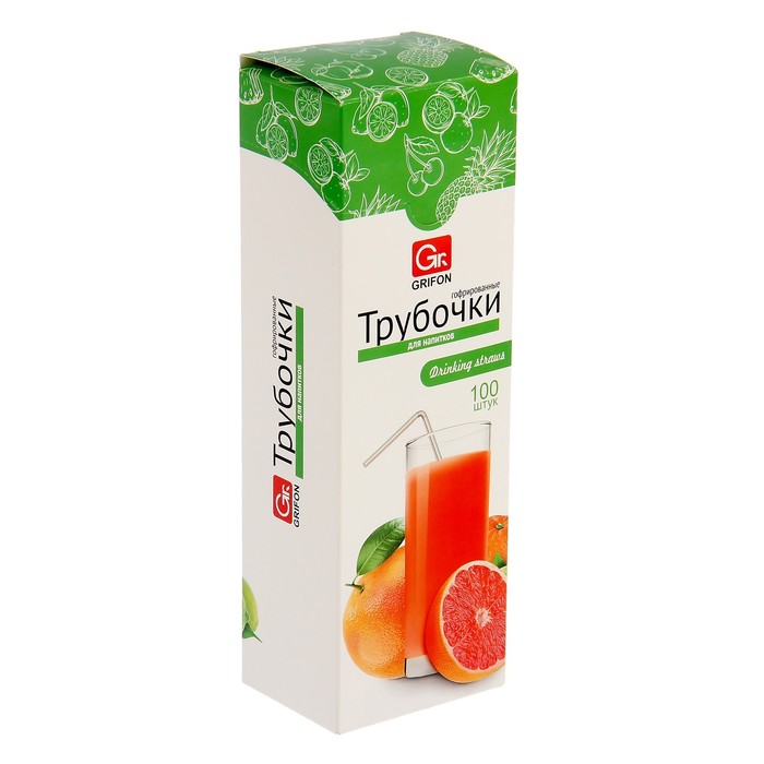 Набор трубочек для напитков 21 см GRIFON, 100 шт, гофрированные