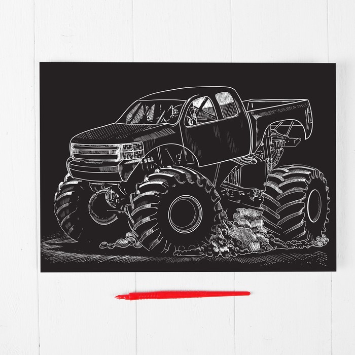 Гравюра "Джип", металлический эффект "золото", 21 х 30 см