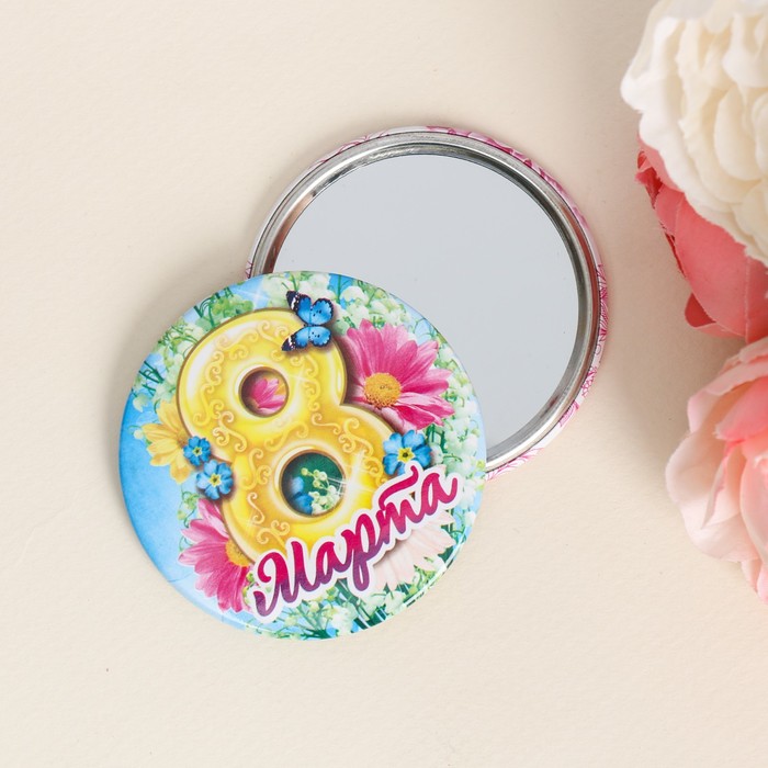 Зеркало с мешочком на открытке "8 Марта"